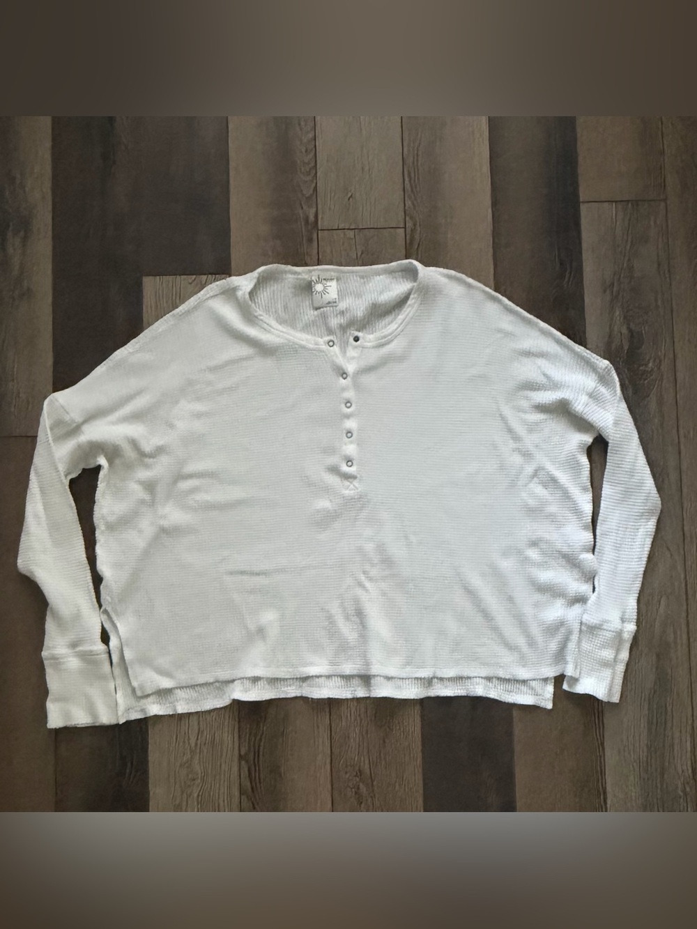 Offline Aerie Way Back Waffle Henley L White Oversized Long Sleeve - Picture 4 of 6